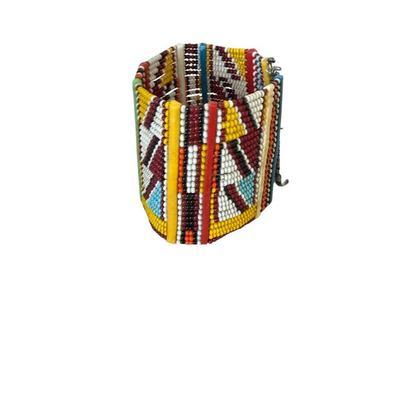 Masai Bracelet Wide wire seed beads multicolor african vintage - Picture 3 of 7